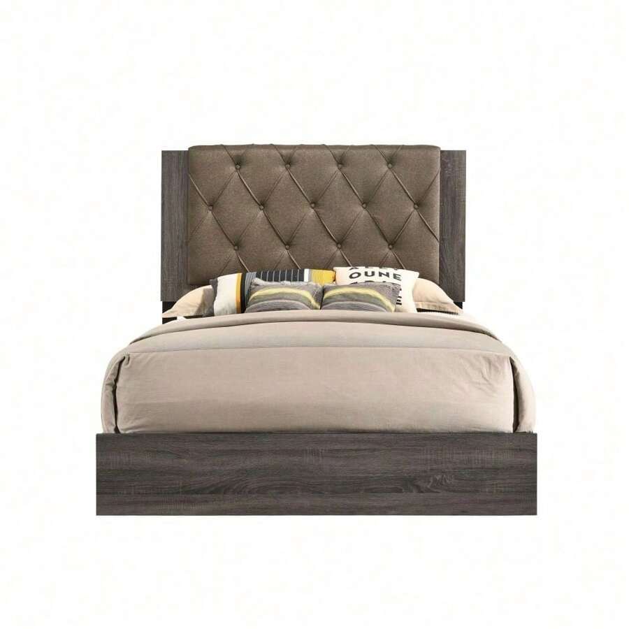 Gray Modern Comfort King Bed With Fabric And Rustic Style