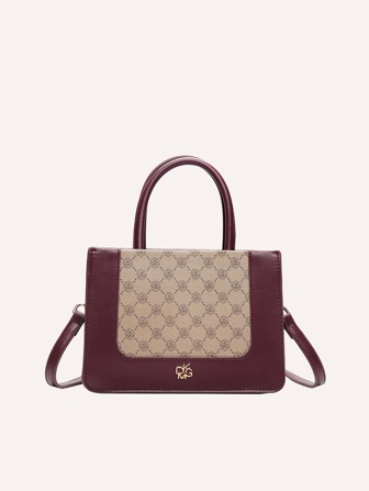 DK DKMG 1 件女士时尚百搭拼色复古印花方形手提包，适合户外、约会、旅行、购物、派对，可日常使用，也可作为礼物