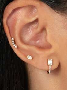 3PCS 925 Sterling Silver Minimalist Style Marquise  Small Cubic Zirconia Helix Earrings Dainty Tragus Cartilage Studs Ear Piercing Jewelry Gifts For Girls Teens Daily Wear Wedding Engagement