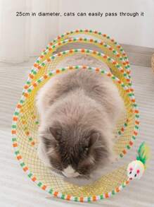 S-Shape Cat Tunnel Toy, Wire Mesh & Gauze Patchwork Design, Foldable With Sound Effect, Suitable For Indoor Family Entertainment & Stress Relief - Multicolor - View 6