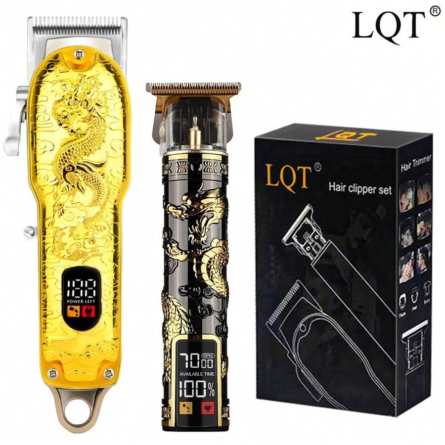 LQT 专业男士理发器，无绳男士毛发修剪器，电动剃须刀，LED 显示屏理发器，理发器，礼物 - 金色 - 查看 1