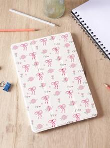 Ốp lưng Acrylic trong suốt in họa tiết hoa hồng và nơ thẩm mỹ 1 mặt, ốp lưng bảo vệ máy tính bảng có khe cắm bút chì, hỗ trợ chế độ ngủ/thức, tương thích với và iPad - Nhiều màu - Xem 1