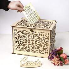 1 件带锁的乡村风格木制婚礼卡片盒 - 适合招待会、周年纪念、毕业典礼和生日 - 安全而时尚的最佳礼物 - 彩色 - 查看 5