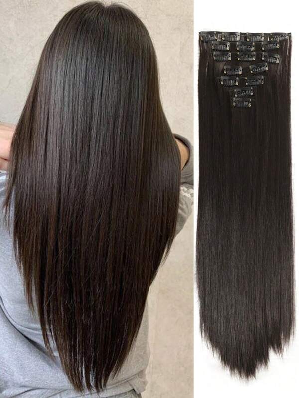 Extension de cheveux synthétique longue avec clip 7 pièces/set 46-81 cm ligne droite, rallonge de cheveux avec 16 clips en fibre résistante à la chaleur pour femmes et filles, couleur noire naturelle dégradée, rallonge de cheveux en fibre résistante à la chaleur pour coiffure de femme