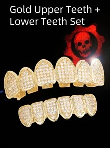 1pc/2pcs Hip-Hop 18K Gold Plated Teeth Grills Inlaid With Shiny Zirconia Grillz Teeth Braces Halloween And Party Daily Wear Unisex