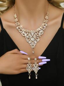 3入組/套女性眼淚形耳環和項鍊珠寶套裝 - 金色 - 查看 14