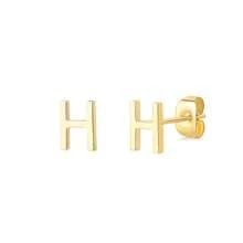 1 par de brincos de aço inoxidável com letras iniciais para mulheres, brincos de cor dourada, brincos de piercing, joias da moda para presente de Natal