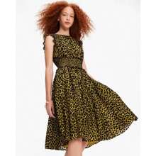 Spade | Modern Leopard Ocked Waist Dress - Chartreuse - View 4