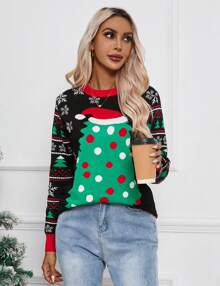 Lindo suéter navideño, suéter de punto oversize de mujer - Negro - Ver 2