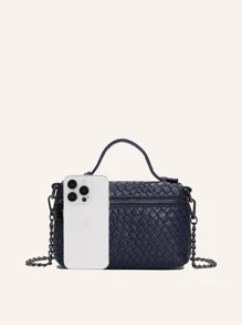 DK DKMG 1pc PU Faux Woven Lightweight Zippered Small Tote & Crossbody Bag, Fashion Gift For Women, Suitable For Holidays & Everyday Use