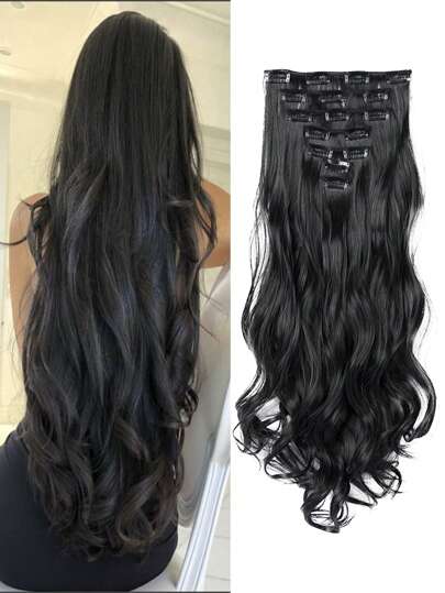 Extensiones de cabello negro natural rizado de 18 a 30 pulgadas con 16 clips, conjunto de 7 piezas para mujer de uso diario