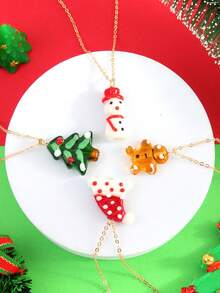 1 件欧美风格卡通可爱玻璃珠项链，带雪人、圣诞树、姜饼人、圣诞帽饰物，适合女性作为圣诞派对节日礼物 - 玻璃吊墜項鍊 - 查看 7