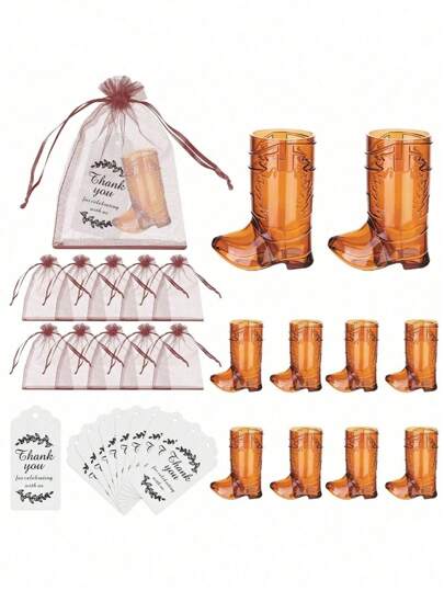 30-Pack Cowboy Party Favors, Includes 10-Pcs Cowboy Boots And 10-Pcs Gift Bags And 10-Pcs Thank You Cards, Cowgirl Cowgirl Western Themed Party Supplies Bachelorette Birthday Party Favor Supplies,