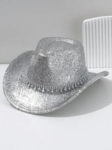 1 Peça Chapéu Cowboy Sólido com Laser, Decoração Brilhante de Strass, Estilo Goth de Rua, Ciberpunk Neon, Estilo Y2K, Moda e Elegante, Cor Brilhante e Vibrante para Primavera/Verão, Moda de Luxo, Adequado para Festa, Festival de Música, Piquenique, Eventos de Tema Oeste, Dia dos Namorados