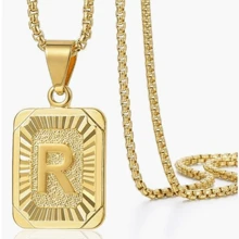 A-Z 字母吊坠项链，不锈钢镀金首字母链项链，男女皆宜，是圣诞节/派对的理想配饰 - 金色 - 查看 28