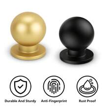 6 Packs/10 Packs Matte Black Kitchen Cabinet Knobs Brushed Gold Drawer Knobs Round Ball Knobs, Brushed Brass Dresser Knobs Metal Cabinet Handles For Desk Drawer Pulls