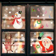 圣诞树、圣诞老人和雪花圣诞墙贴、可重复使用的静电玻璃窗贴花 - 彩色 - 查看 3
