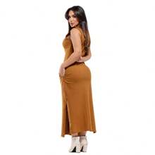 Basic Cotton Midi Dress - Camel - View 2