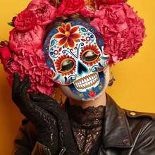 6 Mặt nạ giấy hình đầu lâu Ngày của người chết Mặt nạ toàn mặt có dây thun Phụ kiện tiệc - Nhiều màu - Xem 5