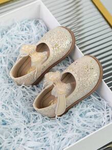 Sapatos Planos de Princesa com Sola Macia e Decoração de Laço para Garotinhas, Primavera Outono