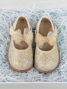 Sapatos Planos de Princesa com Sola Macia e Decoração de Laço para Garotinhas, Primavera Outono