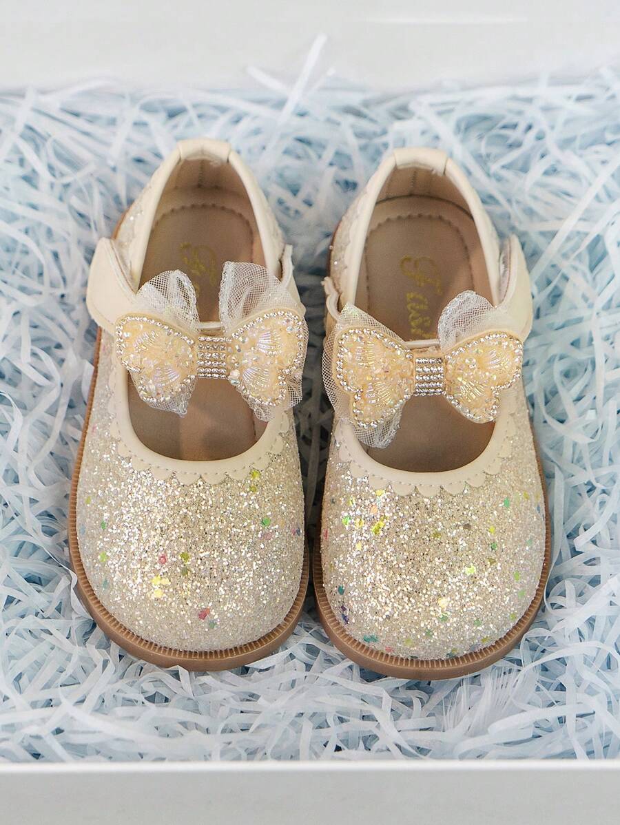 Sapatos Planos de Princesa com Sola Macia e Decoração de Laço para Garotinhas, Primavera Outono