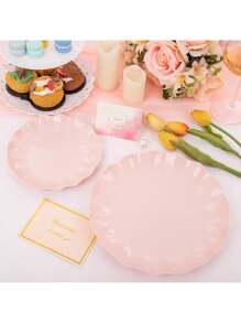 24pcs Elegant Pink Daisy Plastic Plates - Reusable & Microwave Dinnerware Set For Mother's Day Brunch, Floral Party Plates For Mom - 粉色 - 查看 9