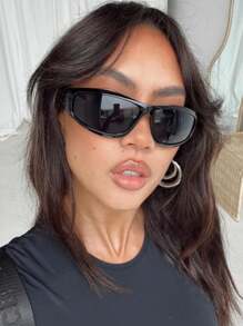 1 PC Women's Acrylic Wrap Shape Y2K Outdoor Cycling Fashion Glasses For Daily Outdoor Sports Use Halloween For Summer Beach Vacation,Outdoor,Travel Shades Street Y2k Style Oversized Wrap Frame For Music Festival Preppy Style For Back To School - 黑色 - 查看 2
