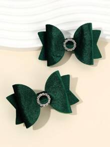 2pcs Dark Green Hair Bows For Women Solid Color Bow Alligator Clips With Swallow Tail Rhinestone Pinwheel Bow Barrettes Elegant Bow Hair Clips Plain Bow Hair Clips Women Fashion Hair Accessories,Hair Barrettes Claw Clips