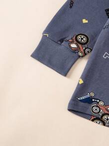 2pcs Young Boy Cartoon Excavator Print Pajama Set, Cotton Long Sleeve Top And Pants, Spring/Autumn - Blue - View 5