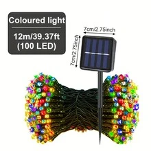 1 Đèn dây năng lượng mặt trời 100 bóng LED dài 39ft với 8 chế độ chiếu sáng cho sân vườn ngoài trời, hiên nhà, ban công, Giáng sinh, đám cưới, tiệc tùng (Trắng ấm/Nhiều màu) - Nhiều màu - Xem 3