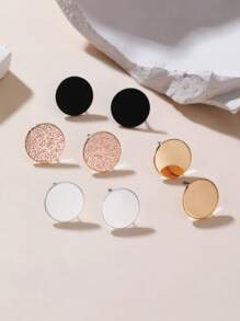 4 对/套迷你圆形金属色耳钉时尚女士珠宝