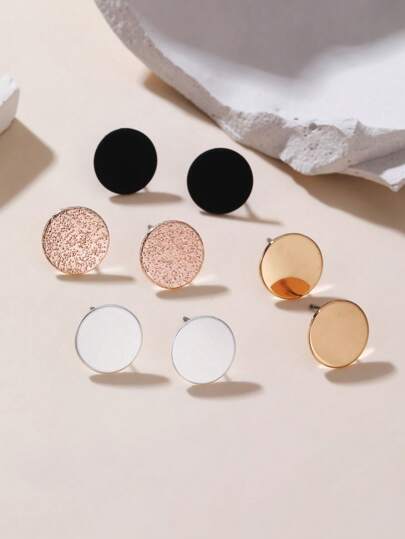 4 أزواج/طقم من أقراط دائرية صغيرة معدنية الألوان مجوهرات أزياء للنساء