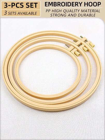 3pcs Beige Handmade DIY Circular Embroidery Hoops, Embroidery Frames Made Of Durable PP Material, Suitable For Halloween, Christmas Decoration, Phone/Key Chain, Bag, Backpack, Home Decor, Hair Accessories, Car Hanging Decor