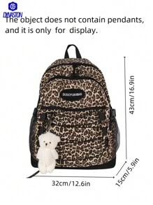 Canvas & Nylon Faux Animal Print Backpack - Retro, Vintage-Inspired Leopard, Cow, Zebra Patterns, Large Capacity, Adjustable Padded Shoulder Straps, Suitable For Students, Travel, Back To School - Black and White - View 5