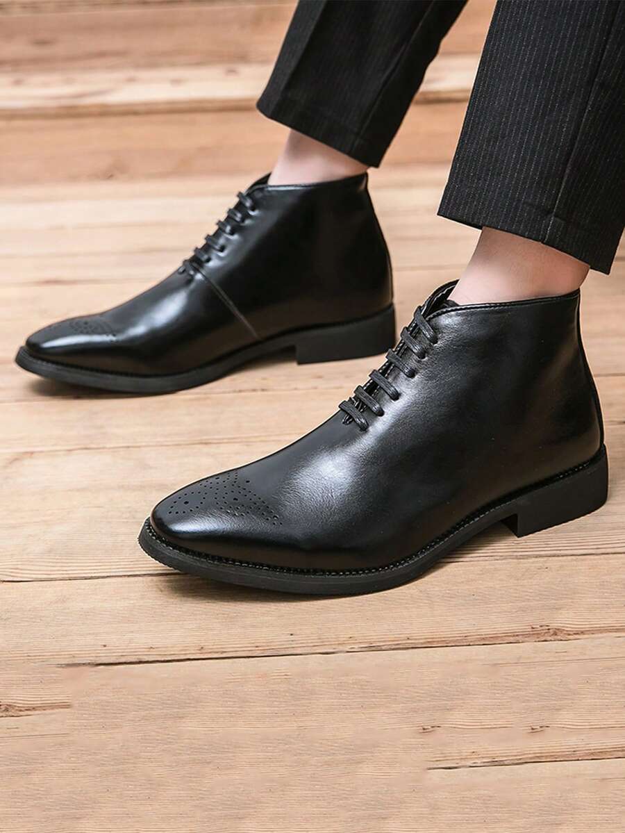 Giày bốt da công sở buộc dây cỡ lớn, giày da cổ cao thời trang, giày bốt cổ ngắn mùa đông. Thích hợp cho Tết Nguyên đán, Ngày lễ tình nhân, thanh thiếu niên, thường ngày hoặc ngoài trời, thể thao hoặc du lịch, tốt nghiệp, phụ kiện váy sinh nhật - màu đen - Xem 1