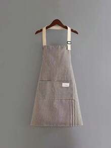 1件亚麻防水围裙，蓝灰棕白条纹围裙，成人厨房围裙，透气时尚防水围裙，厨房用品 - 灰色 - 查看 15
