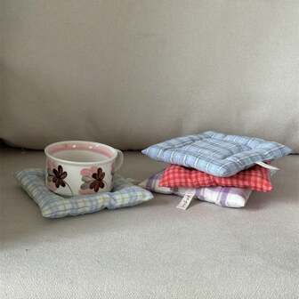 1 件摄影道具杯垫优质桌布格子系列布餐垫餐桌装饰方形咖啡杯垫家居