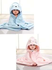 2pcs Baby Bath Towel Set, Unisex Animal Face Hooded Baby Cape, Soft Coral Fleece Cartoon Bathing Accessory For Infants, All Seasons Usage