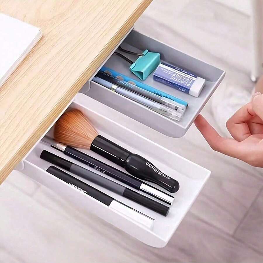 1PC Self-Adhesive Under-Drawer Stationery Storage Box - Desk Table Organizer With Pencil Tray And Drawer Storage - Easy Installation And Space-Saving Design For Home Or Office Use Room Decor Home Decor Fall Decor Bedroom Decor  Halloween Decor,Room Decor,Christmas Decorations, Halloween, Halloween Decorations,Christmas, Halloween Decor,Christmas Decor,Fall Decor,Christmas Decor,Storage,Organizer - Multicolor - View 1
