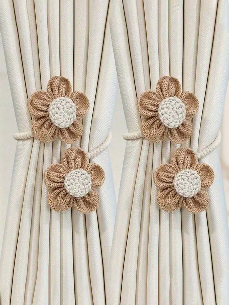 1/2pcs Curtain Tie Backs, Solid Color Curtain Clips, Bohemian Woven Design Curtain Tiebacks, Suitable For Bedroom, Living Room Home Decor, Home Decoration, Room Decor, Wall Decor - Multicolor - View 1