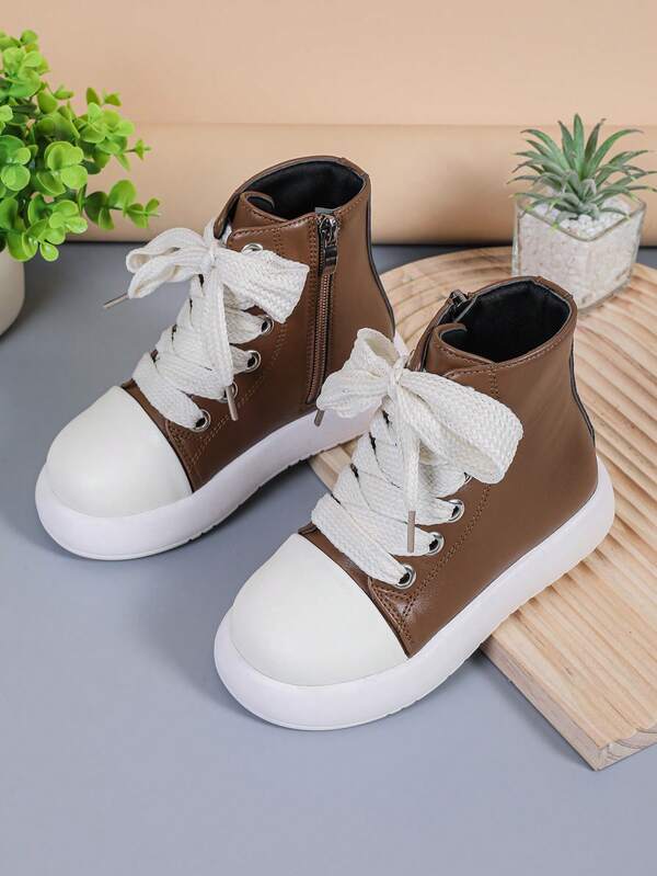 1 par de botas de plataforma para exteriores con cremallera lateral y cordones para niños