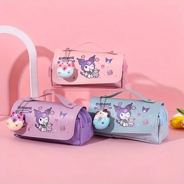 Sanrio Kulomi Pen Bag, Large Capacity Pencil Bag Red Bean Cute Cartoon Surrounding Pencil Box Collection,Back To School