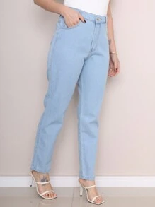 Mom Jeans - 淺色水洗藍 - 查看 2