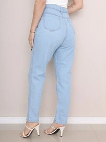 Mom Jeans - 淺色水洗藍 - 查看 3