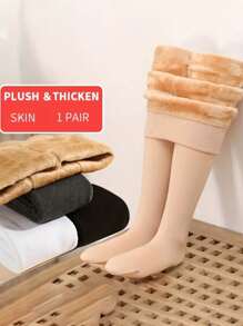 1 Cặp quần tất len Cashmere dày dặn ấm áp màu trơn co giãn cao dành cho bé gái mùa thu đông, thời trang phù hợp với mọi đôi chân trần, thích hợp sử dụng hàng ngày vào mùa đông - Màu be - Xem 9