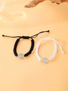 2pcs Tree Decor Braided Bracelet - Black and White - View 5