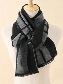 1 件经典男女通用格子围巾，四季皆宜，男友礼物，生日礼物，纯羊毛，保暖披肩，高端双面，韩版风格，仿羊绒彩色围巾，厚实保暖的休闲男士配饰