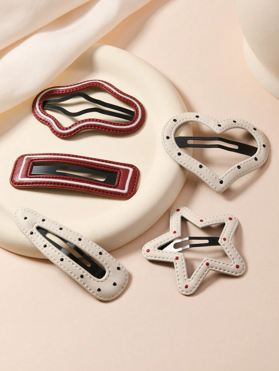 5 件/套女孩红白镂空发夹，百搭百搭波尔卡圆点刘海发夹，女孩 BB 夹，适合散落的头发 - 彩色 - 查看 1