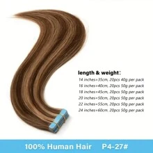 Lsybeauty 20pcs Straight Tape In 100% Remy Human Hair Extension For Salon  Multicolor  Color Piano HighLight 4P27# 16-26 Inches Silk Straight Seamless Skin Weft Hair Extension Tape In Hair Tape Ins Hair Extentions - S4/27 - View 3